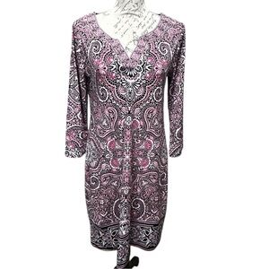 WHBM Pink & Black Floral Swirl Dress Size Medium